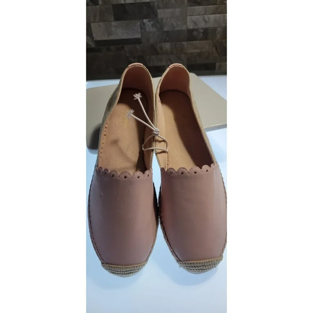 Kate Spade NY Slip On Leather Espadrille Shoes Pink- Light Cream Size 11 B